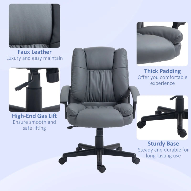 Ergonomic Mid Back Office Chair - Adjustable Height Computer Desk Chair with Swivel Rolling Wheels - Dark Grey for Home Study