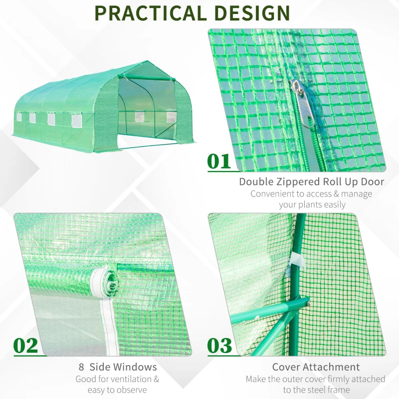 Green Walk-In Garden Greenhouse with Windows and Door (6x3m)