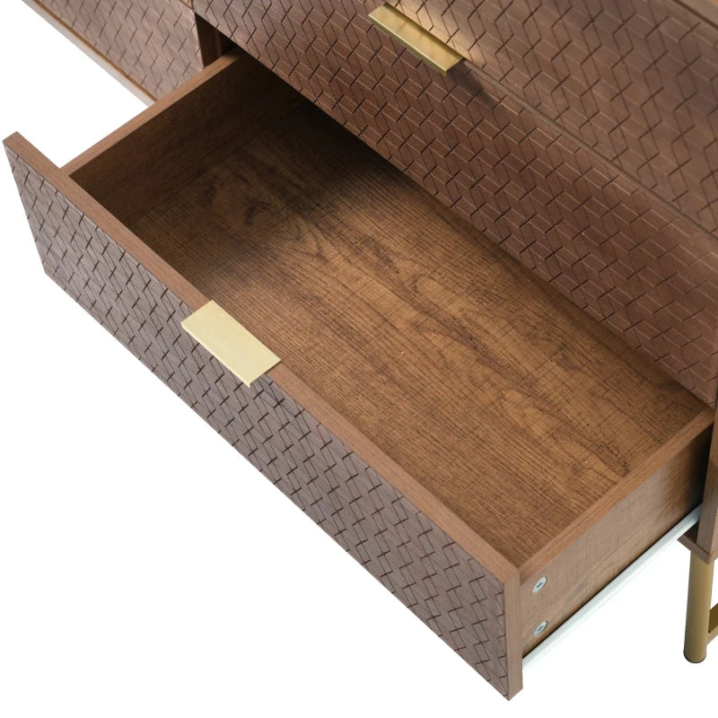 Embossed Wood Chest of Drawers - 6-Drawer Sideboard, Anti-Tip Design, Walnut Finish, 120x40x75 cm for Living Room