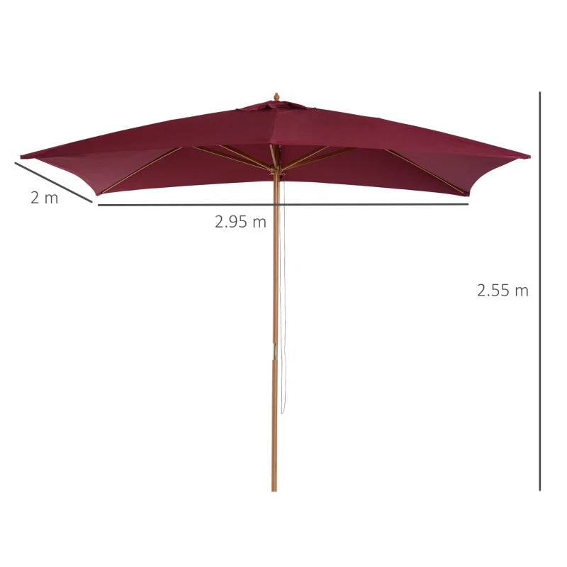 Wine Red 2x3m Wooden Garden Parasol Umbrella