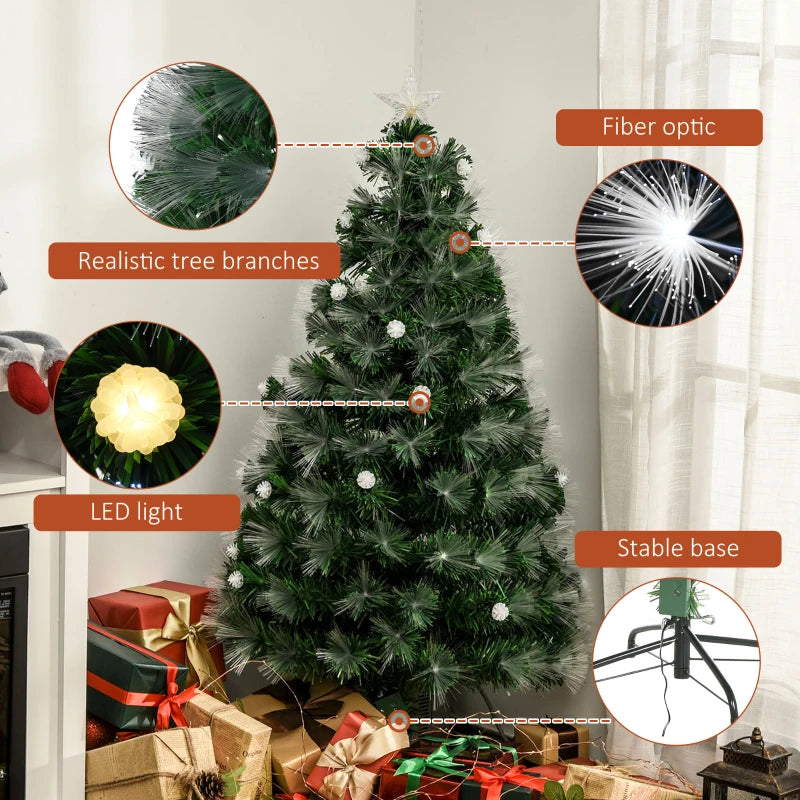 4ft Pre-Lit White Artificial Christmas Tree with 130 LEDs & Star Topper - Full Bodied Seasonal Decoration for Home