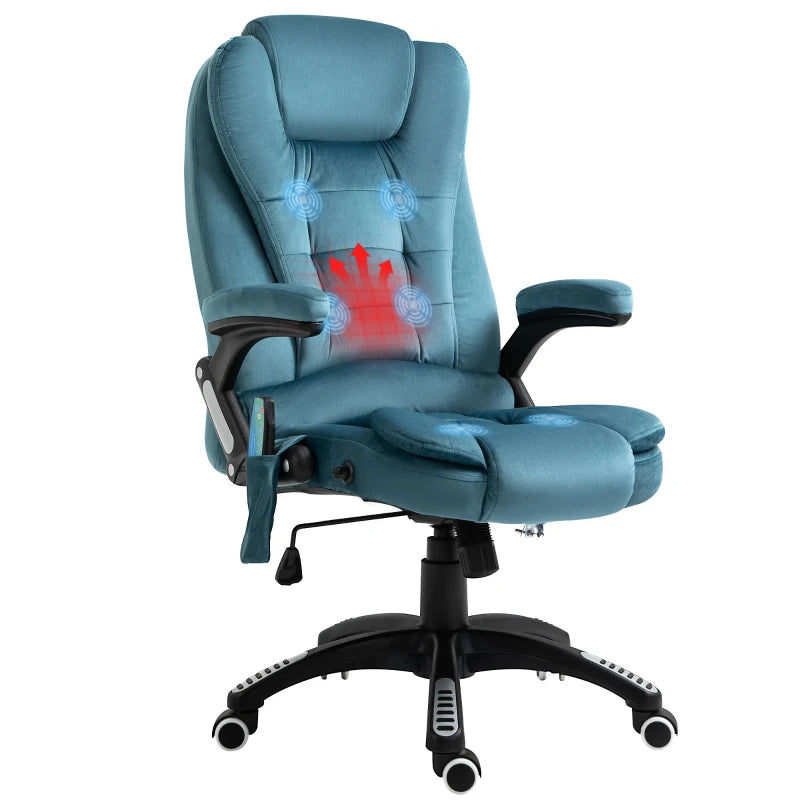 Vinsetto Heated Massage Recliner Chair - 6 Massage Points, Velvet Fabric, 360° Swivel, Blue - Perfect for Office & Relaxation