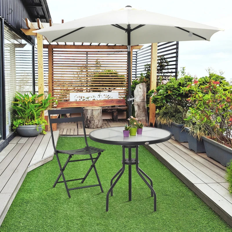 Round Outdoor Patio Table with Parasol Hole 80cm Tempered Glass Top Black