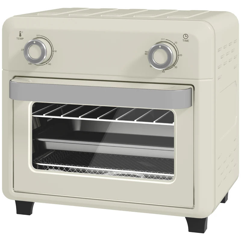 10L Cream White Air Fryer Oven - Oil Free Cooking, Grill, Roast & Bake, 1000W, Adjustable Temp & Timer, Dishwasher Safe