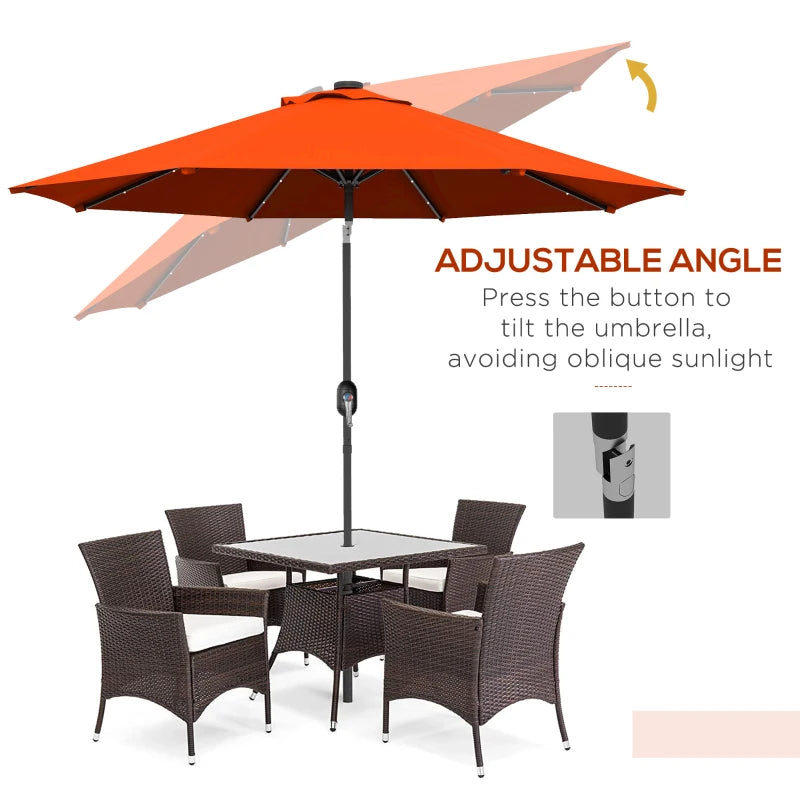 Orange 2.7m Patio Umbrella with Tilt Crank and LED Lights