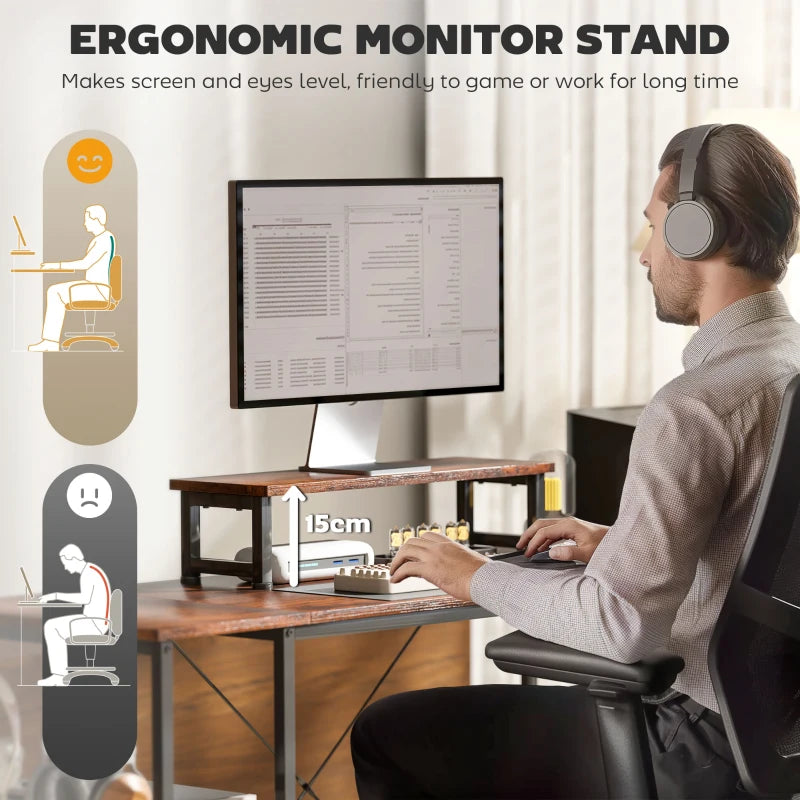 168cm Reversible L Shaped Desk - Industrial Corner Computer Table with Adjustable Shelf & Storage Bag, Rustic Brown, 2 Person PC Table