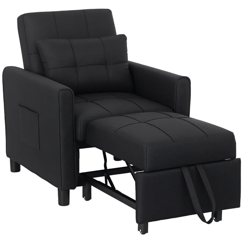 Linen-Look Black Single Chair Bed for Stylish Space-Saving Comfort