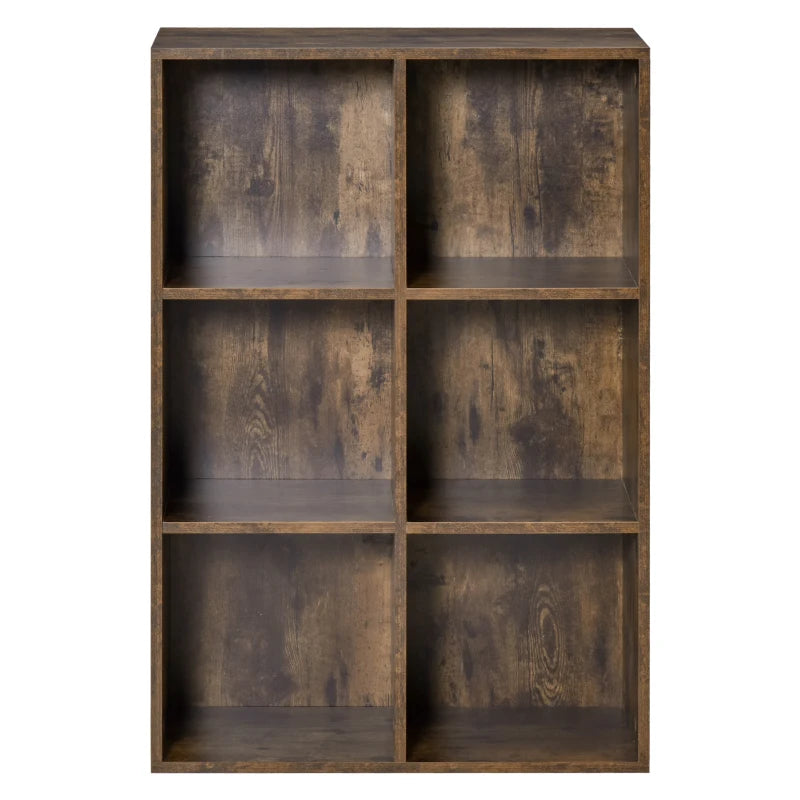 Rustic Brown Six-Cube Bookcase - Stylish Storage Solution for Home & Office, Versatile Wood Effect Design