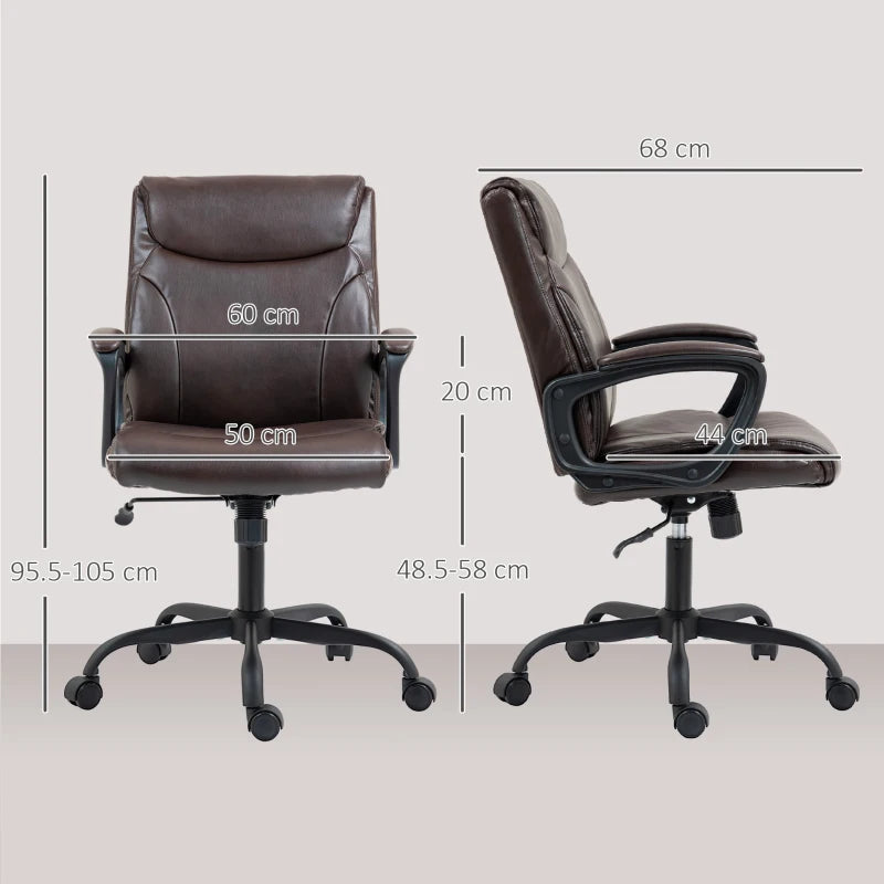 Executive Faux Leather Office Chair - Height Adjustable, Swivel Wheels, Tilt Function - Brown Desk Chair for Home Office & Study