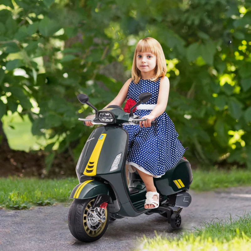12V Licensed Kids Electric Vespa Motorbike with Music Headlights FM Radio for Ages 3-6 Green