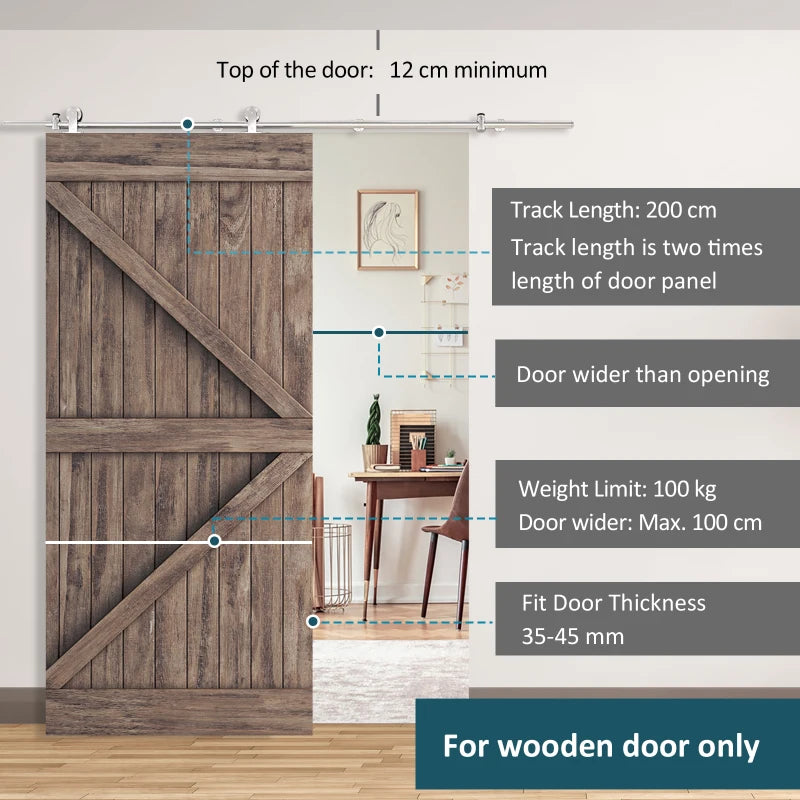 Sliding Door Hardware Kit for Easy Installation - For Single Door - 2m