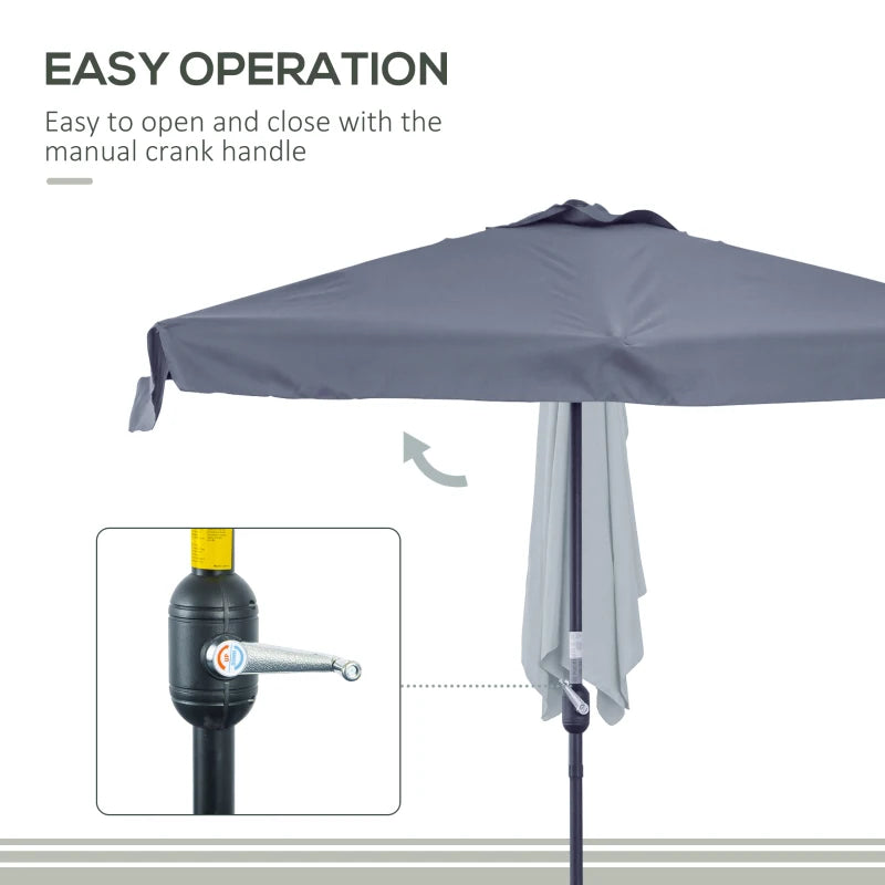 Grey 2.3m Half Round Patio Umbrella with Crank Handle - No Base