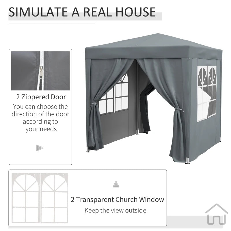 Grey Pop Up Garden Gazebo Tent with Walls and Windows, 2m x 2m