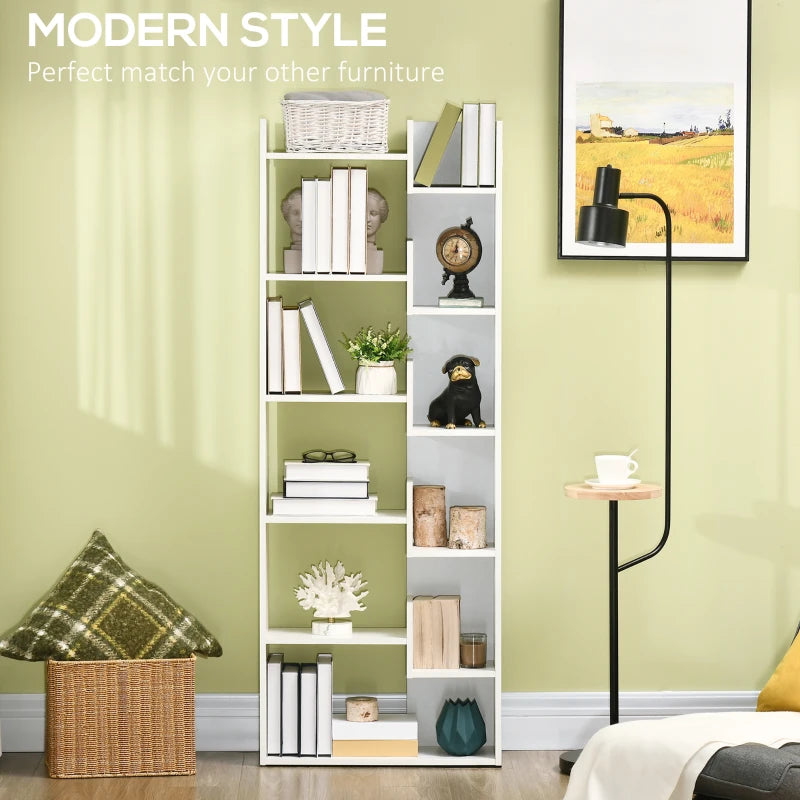 Modern 6-Tier Book Shelf with 11 Open Shelves - Freestanding White Bookcase for Home Office & Study