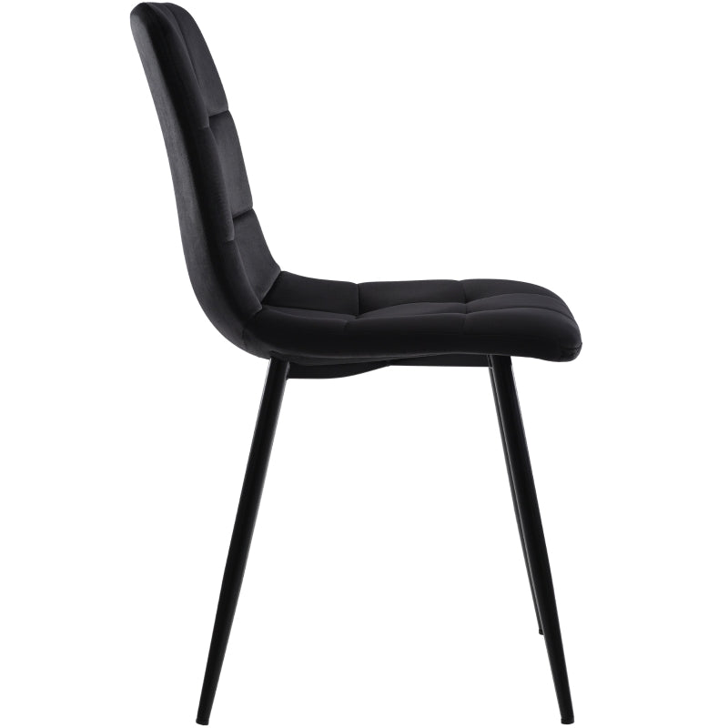 Set of 4 Ergonomic Velvet Dining Chairs with Upholstered Seat and Metal Frame in Black