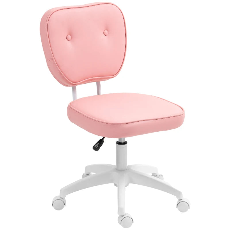 Vinsetto Pink PU Leather Vanity Office Chair - Adjustable Height, Armless, Swivel Wheels, Stylish Computer Chair for Home