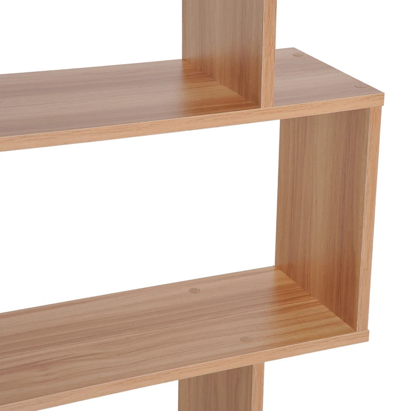 Unique 6-Tier S-Shaped Bookcase - Stylish Storage & Display Shelf for Living Room, Bedroom, Home Office, Plants - Maple Finish