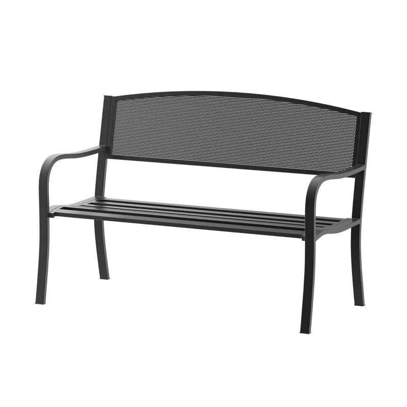 Black Steel 2-Person Garden Bench Seat - 120cm Outdoor Furniture