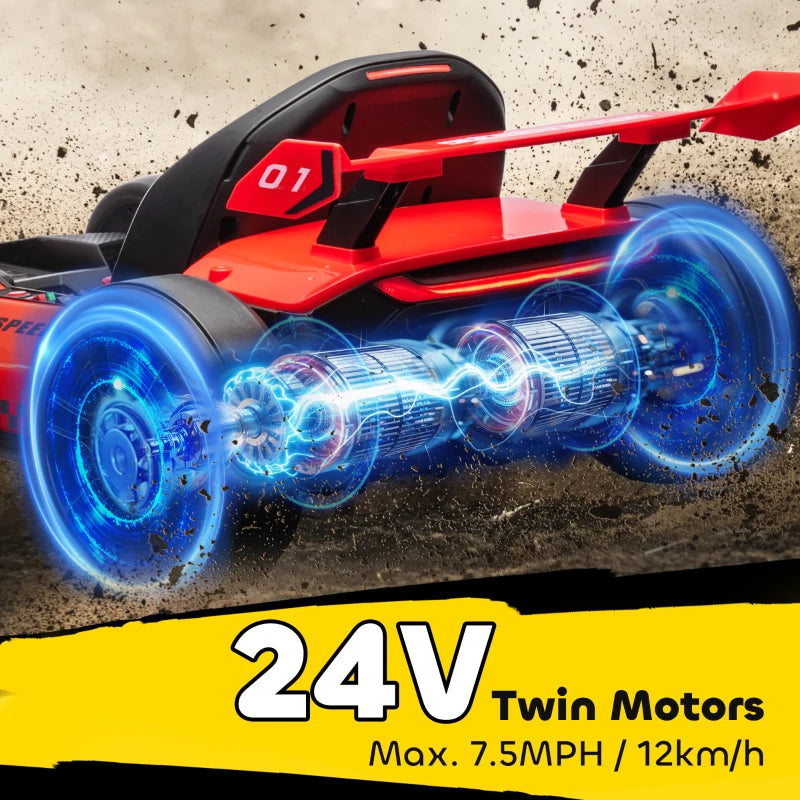 24V Electric Go Kart for Kids Adjustable Seat Fun Ride for Ages 6-12 Red