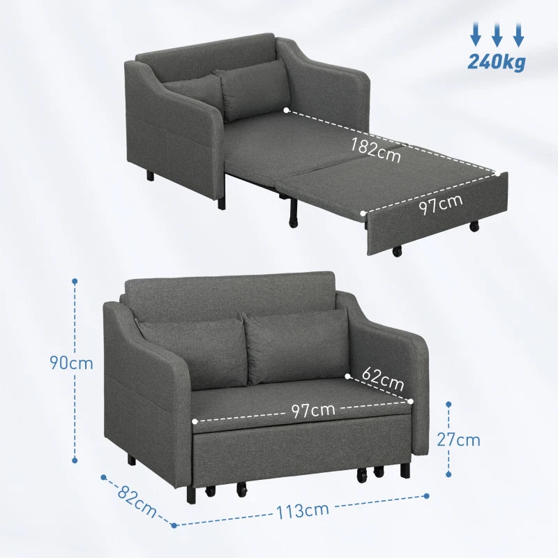 Grey Two-Seater Pull-Out Sofa Bed for Compact Living Spaces
