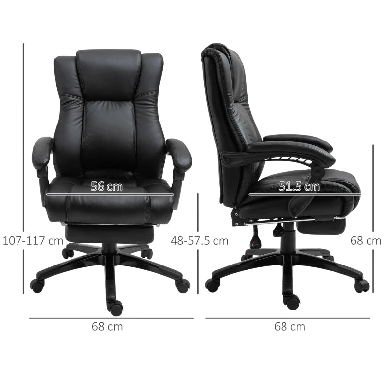 Vinsetto Executive Office Chair - PU Leather Swivel Desk Chair with Footrest, Adjustable Height, Wheels, Black for Home & Office