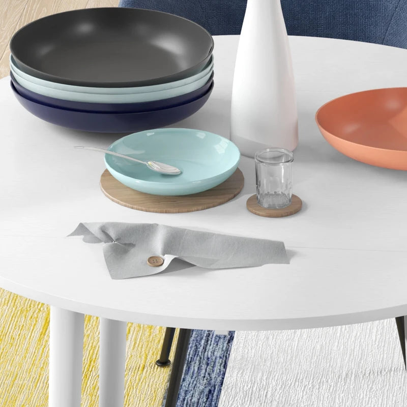 Modern Round Folding Dining Table for 4 - Space-Saving Drop Leaf Kitchen Table with Wood Legs - White Finish