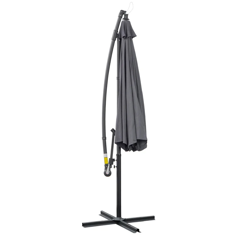 Grey Hanging Cantilever Patio Umbrella with Crank Handle