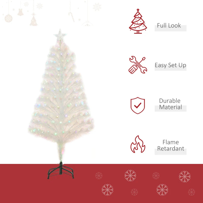 4ft Prelit Artificial Christmas Tree with Fiber Optic LED Lights - White Holiday Home Xmas Decoration