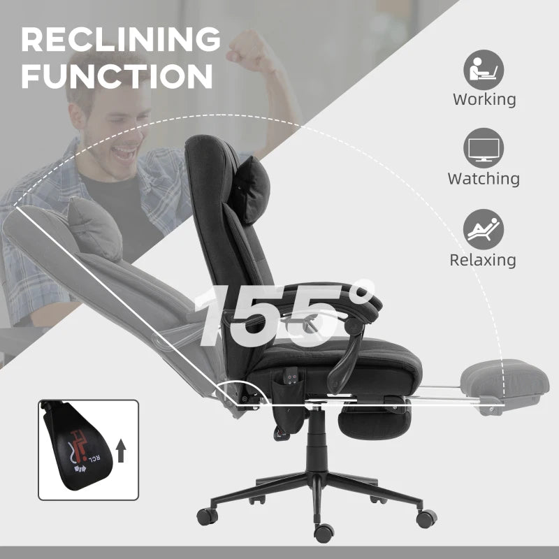 Vinsetto Black Office Chair with 6-Point Vibration Massage & Heat, Adjustable Height, Head Pillow & Footrest for Home