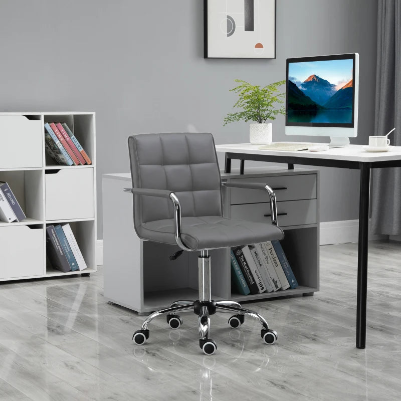 Vinsetto Grey PU Leather Office Desk Chair - Adjustable Mid Back Computer Chair with Armrests & Swivel Wheels