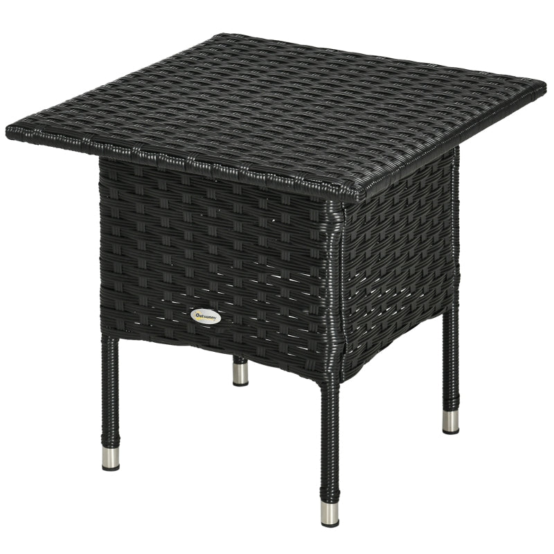 Black Rattan Outdoor Side Table with Plastic Board - Patio, Garden, Balcony