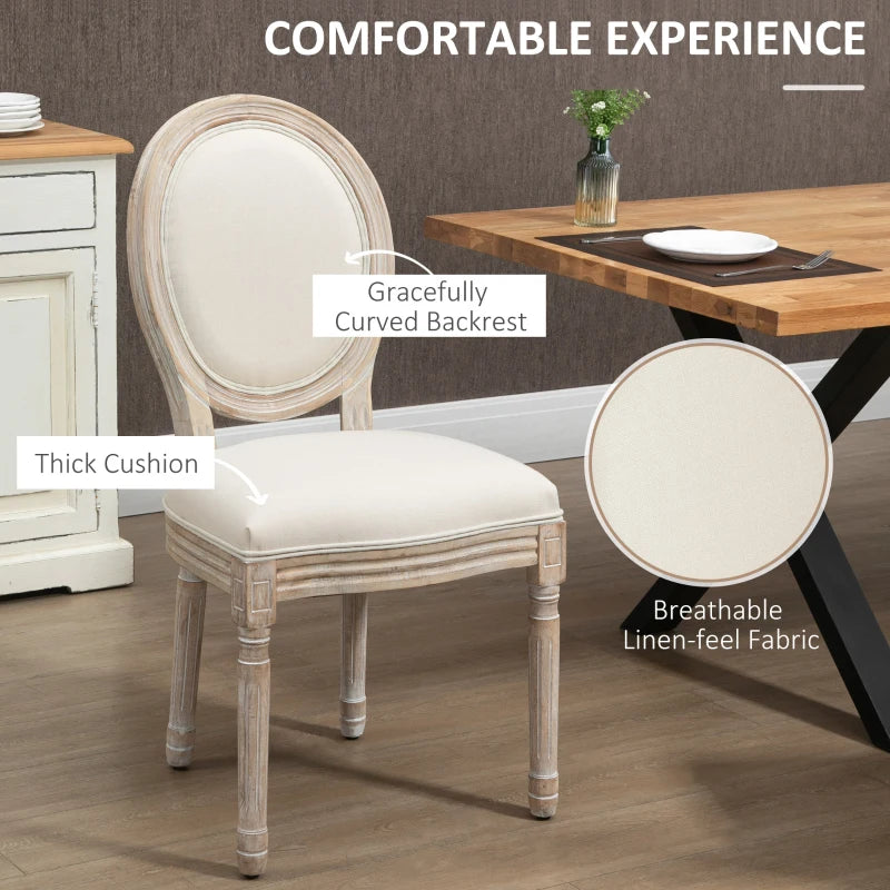 Set of 2 Cream French-Inspired Wooden Dining Chairs - Elegant Rustic Furniture for Dining Room or Kitchen