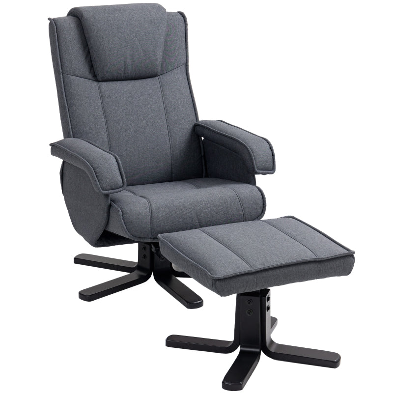 Charcoal Grey Linen Rocker Swivel Recliner Chair with Footstool for Ultimate Comfort