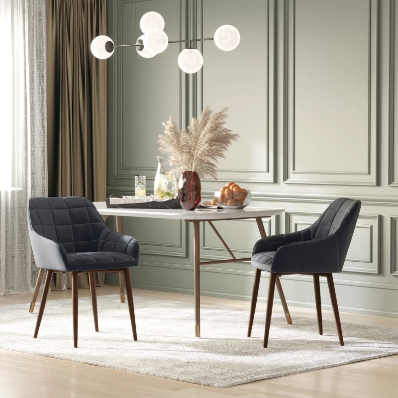 2-Piece Linen-Touch Dining Chair Set with Grid Pattern Cushion, Mid Back Leisure Armchair, Steel Legs, Sponge Padding