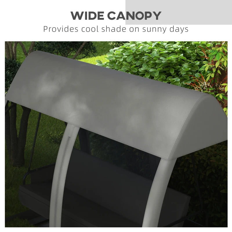 Grey 3-Seater Convertible Swing Chair with Canopy