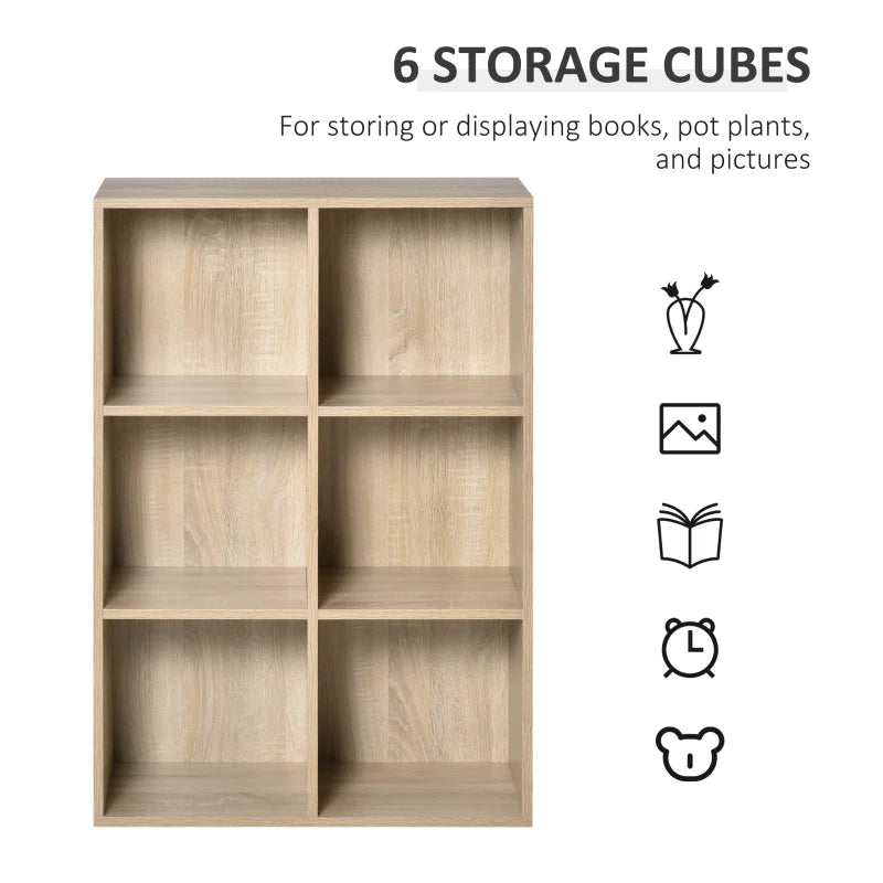 Stylish Six-Cube Bookcase in Oak Wood Effect - Modern Storage Solution for Home & Office Organization