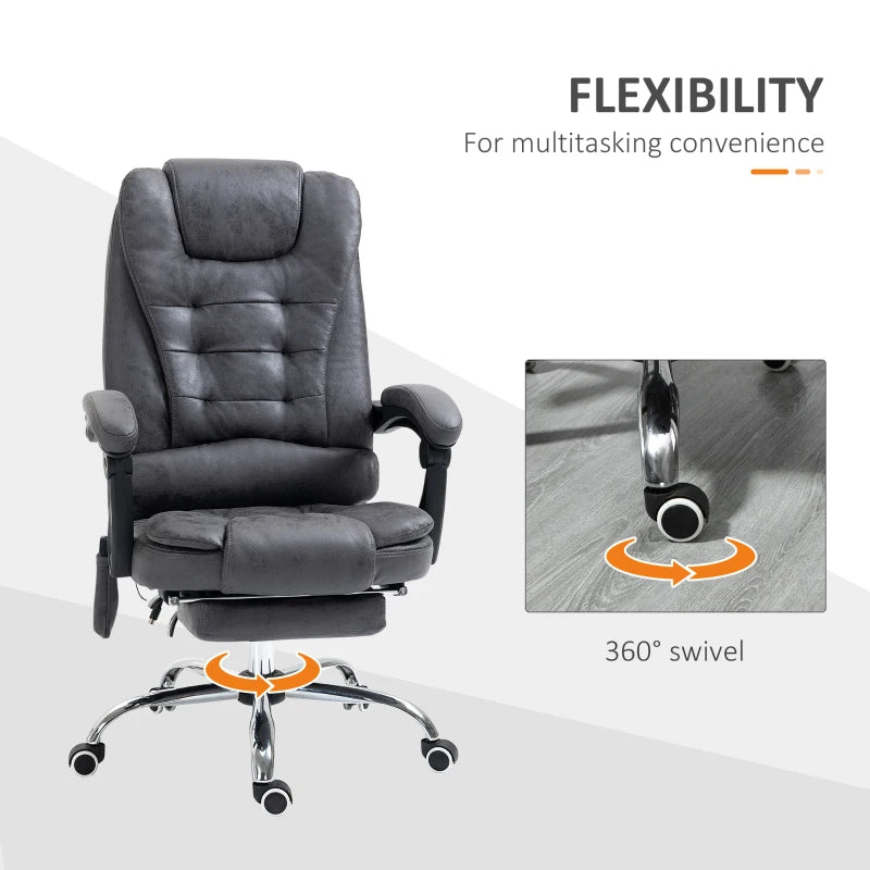 Vinsetto Heated Vibration Massage Executive Office Chair - Adjustable Ergonomic High Back Recliner with Footrest - Dark Grey