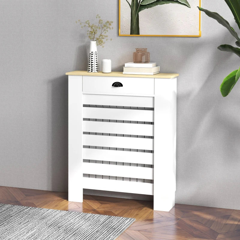 Elegant White Radiator Cover with Drawer 95.5H x 78Wcm for Home Decor