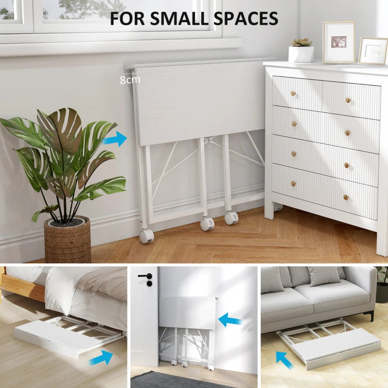 Versatile 80 cm Folding Desk on Wheels - Space-Saving White Home Office Table for Easy Mobility and Storage
