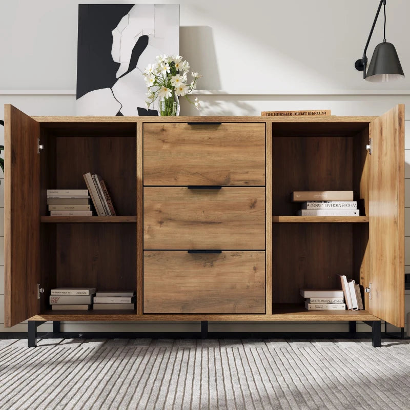 Modern Dark Oak Sideboard Cabinet with 2 Doors 3 Drawers and Adjustable Shelf for Living Room