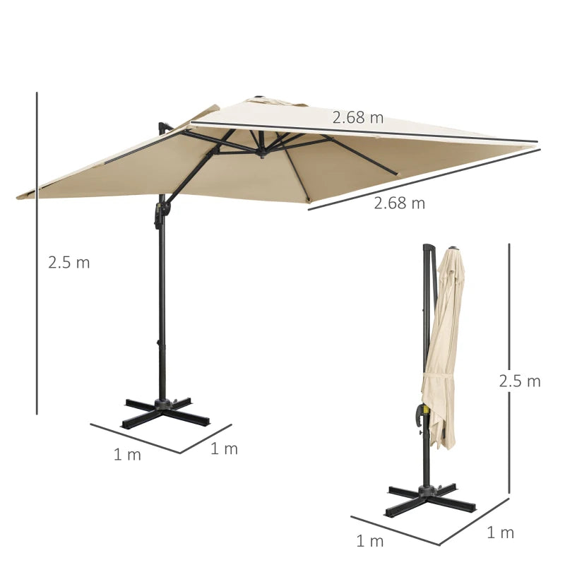 Square Overhanging Cantilever Umbrella - Cream White, 2.7m