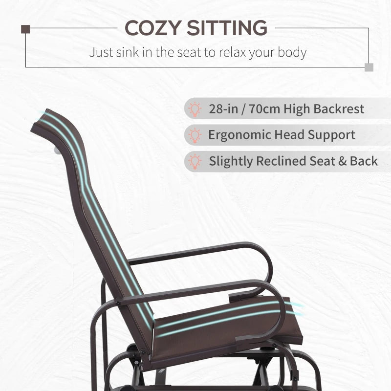 Brown Outdoor Gliding Rocking Chair - Sturdy Metal Frame Garden Swing