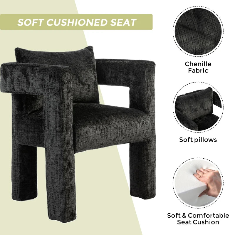 Set of 2 Comfortable Lounge Chairs with Hollow Armrests, Cushions and Pillows for Living Room, Black