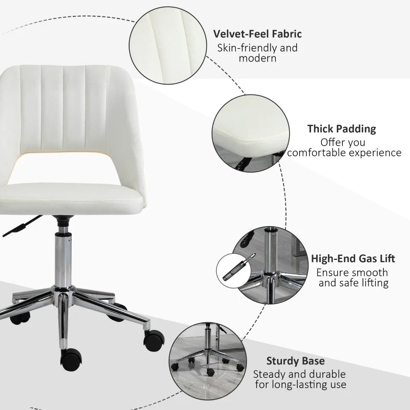 Vinsetto Cream White Velvet-Feel Armless Office Chair - Stylish Ergonomic Design for Home & Office Use