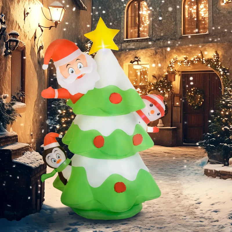 8ft Inflatable Christmas Tree with Friends - Festive Holiday Outdoor Decoration for Yard, Garden, and Party