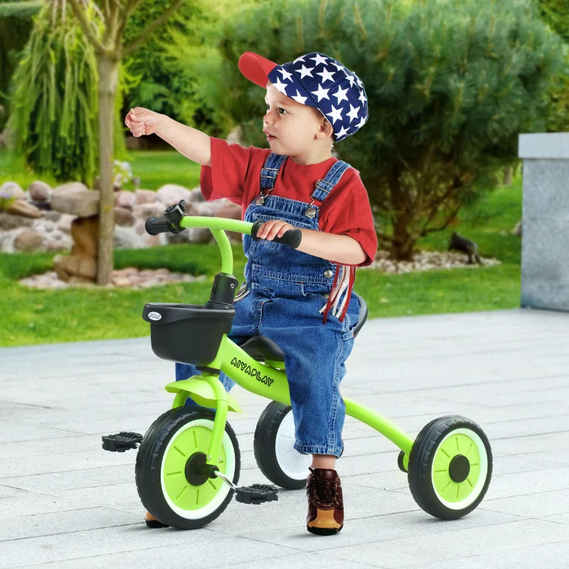 Adjustable Kids Tricycle with Basket and Bell for Ages 2-5 Years Green