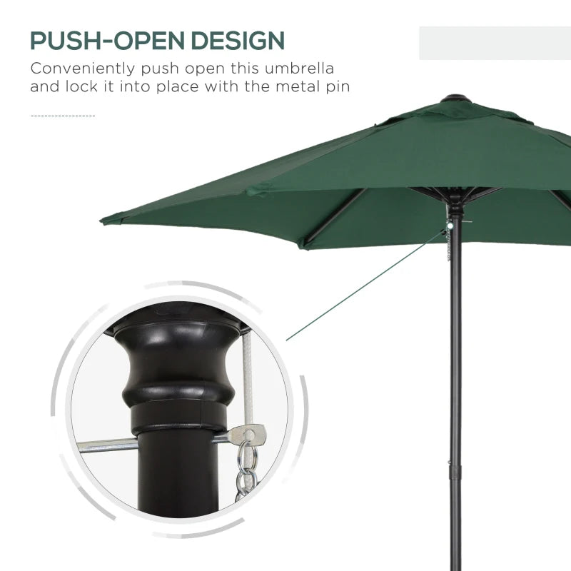 Green 2m Outdoor Garden Parasol Umbrella with 6 Sturdy Ribs