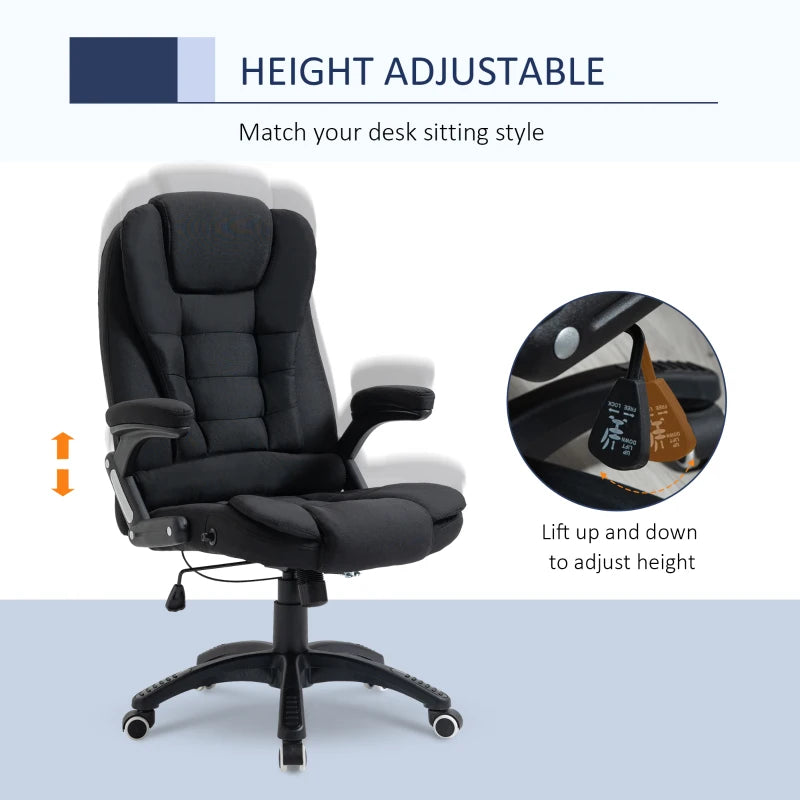 Vinsetto Ergonomic Office Chair - Adjustable Height, Reclining, Tilt Function, Comfortable Desk Chair with Armrests - Black