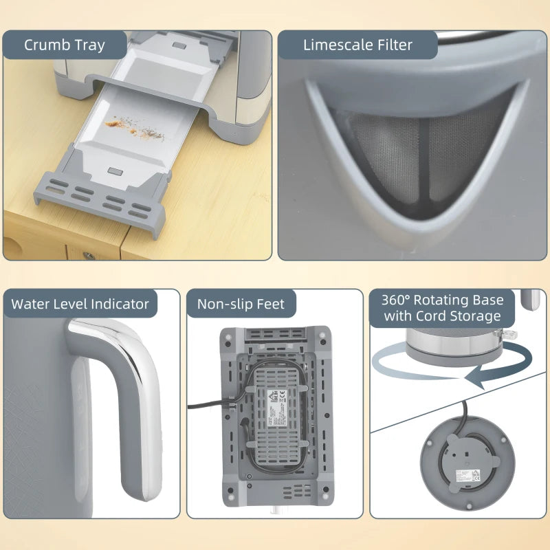 Sleek Grey Textured Kettle and Toaster Set - Modern Kitchen Appliances for Stylish Home Decor