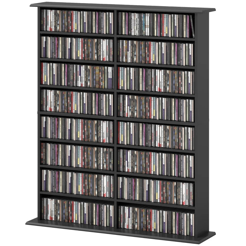 16-Compartment Black Media Shelf - Stylish Storage Solution for DVDs, Games, and Books - Perfect for Home Organization